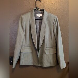 Le Suit Olive-Gray Notchless Shawl Collar Blazer